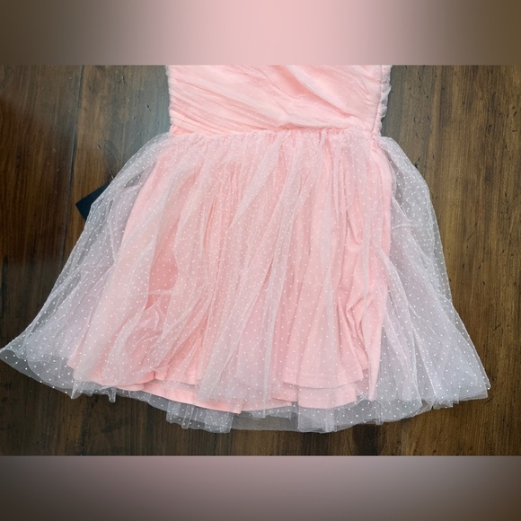 Lulu’s Exceptional Moments Light Pink Swiss Dot One Shoulder Mini Dress Size M - Picture 8 of 15
